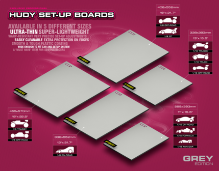 Hudy Flat Set-up Board For 1/8 Off-road &amp; Gt - Silver Grey - 108702