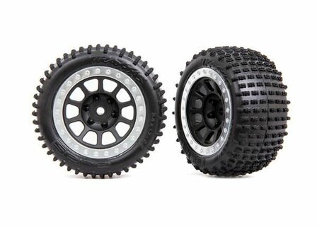 Traxxas Tires &amp; Wheels, Assembled (2.2&#039; Graphite Gray, Satin Chrome Beadlock Wheels, Alias 2.2&#039; Tires) (2) (bandit Rear, Medium Compound With Foam Inserts) - 2470G