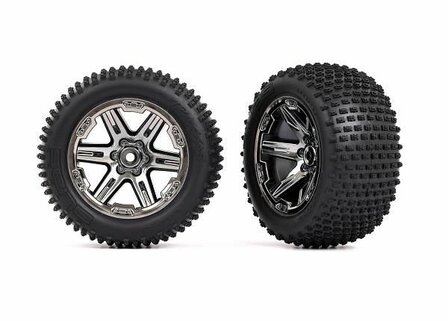 Traxxas Tires &amp; Wheels, Assembled, Glued (2.8&#039;) (rxt Black Chrome Wheels, Alias Tires, Foam Inserts) (2wd Electric Rear) (2) (tsm Rated) - 3772R