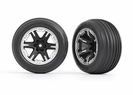 Traxxas Tires &amp; Wheels, Assembled, Glued (2.8&#039;) (rxt Black &amp; Satin Wheels, Ribbed Tires, Foam Inserts) (electric Front) (2) - 3771X