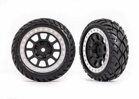 Traxxas Tires &amp; Wheels, Assembled (2.2&#039; Graphite Gray, Satin Chrome Beadlock Wheels, Anaconda 2.2&#039; Tires With Foam Inserts) (2) (bandit Front) - 2479G