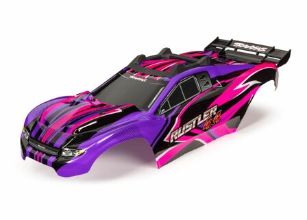 Traxxas Body, Rustler 4x4, Pink &amp; Purple/ Window, Grille, Lights Decal Sheet (assembled With Front &amp; Rear Body Mounts And Rear Body Support For Clipless Mounting) - 6734P