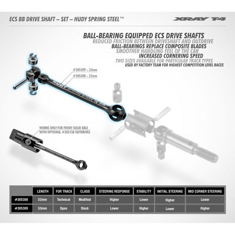 XRAY ECS BB DRIVE SHAFT 52MM - SET - HUDY SPRING STEEL - 305308