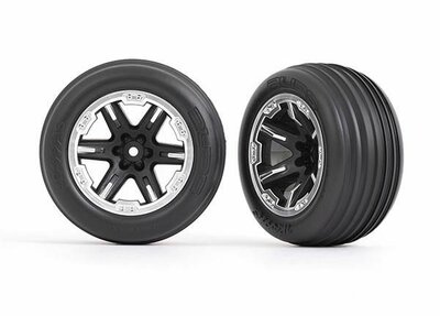 Traxxas Tires & Wheels, Assembled, Glued (2.8') (rxt Black & Satin Wheels, Ribbed Tires, Foam Inserts) (electric Front) (2) - 3771X